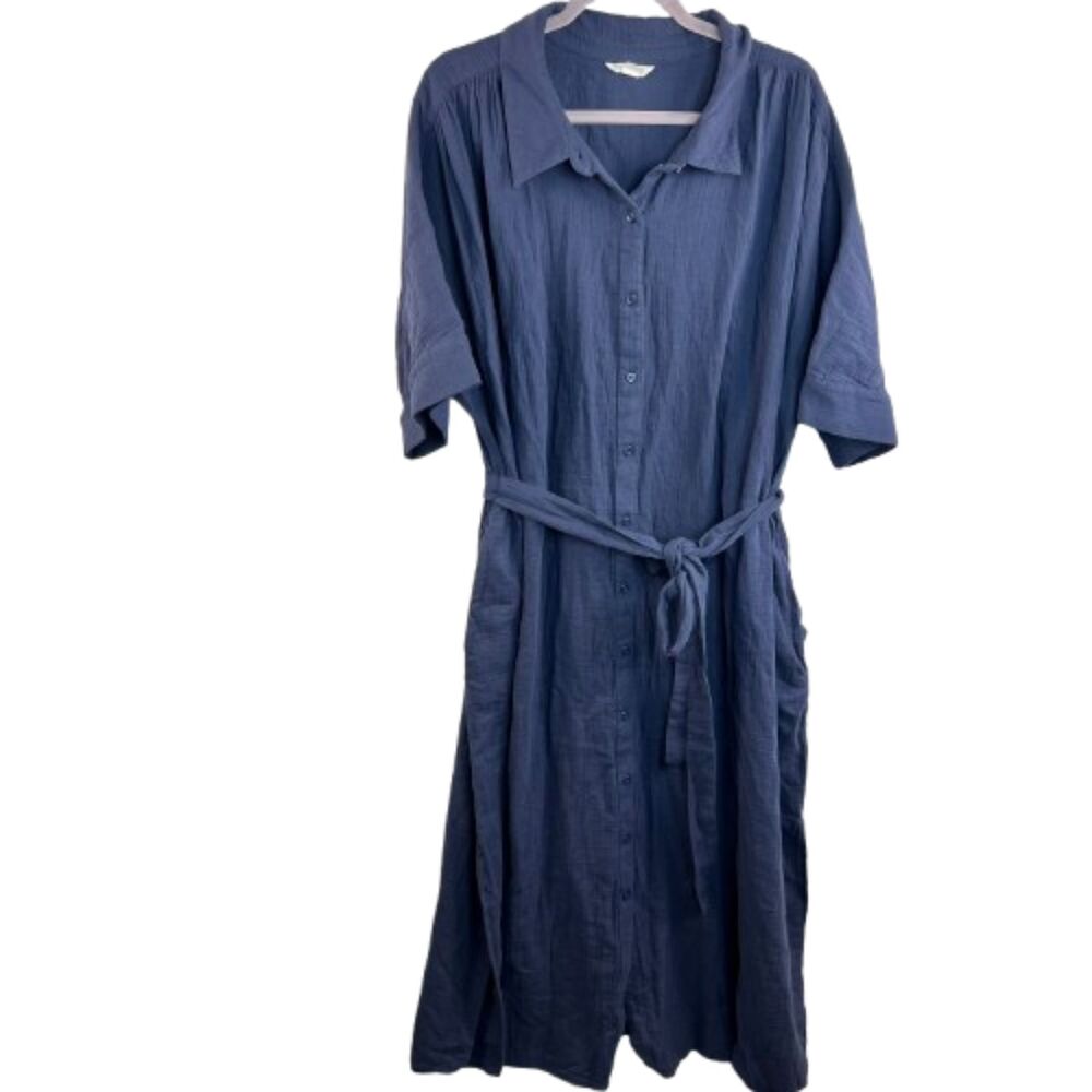 Caslon NWOT Blue Belted 100% Cotton Button Front Maxi Dress Size 3X